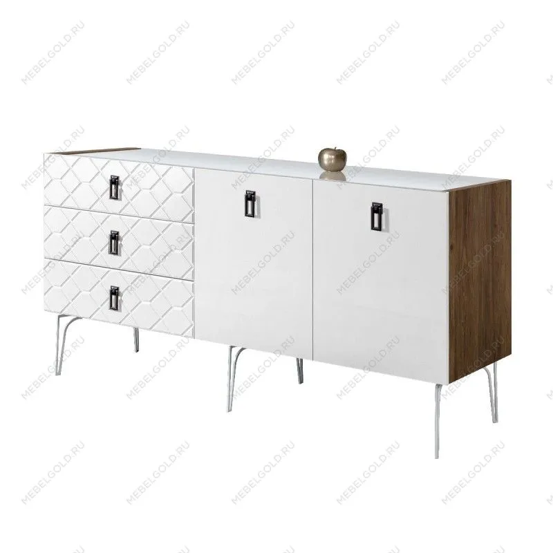 Комод 1.6м Bogemia Woodline Fa (Белый) (Lakobel/Черный) БМКМ-4