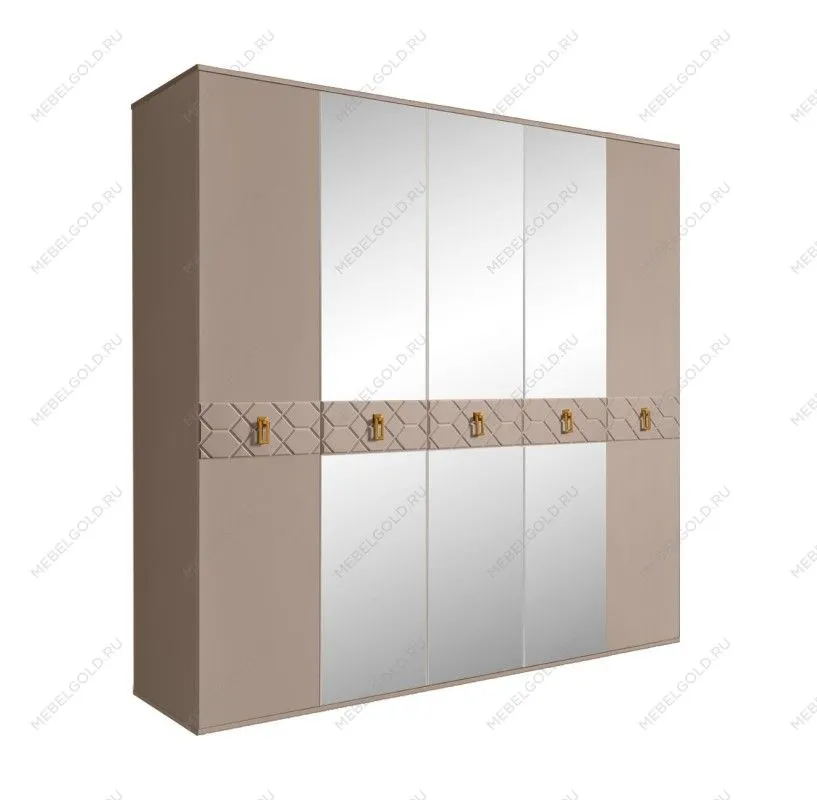 Шкаф 5-ти дв. с зеркалами Bogemia Farfalle (Мокка/Золото) БМШ1/5(Fa)