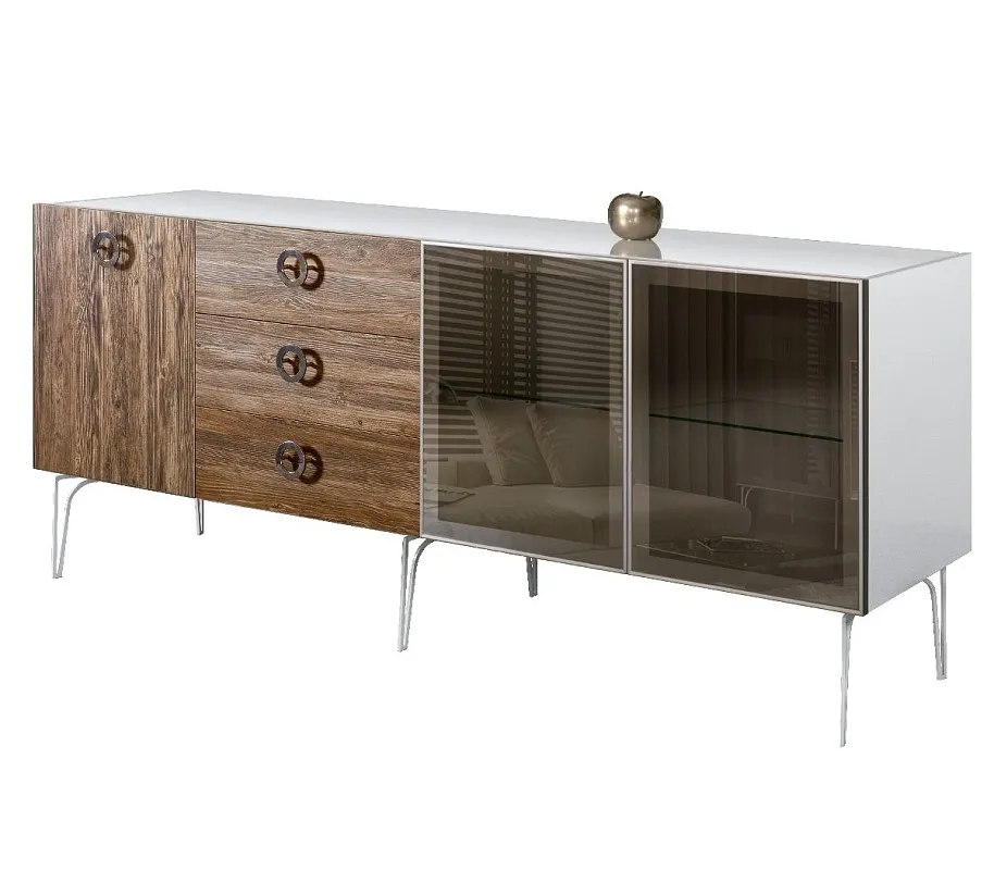 Комод 2.1м Bogemia Wood Fi (Белый) (Lakobel/Хром) БМКМ-5(Wo)[5][10]