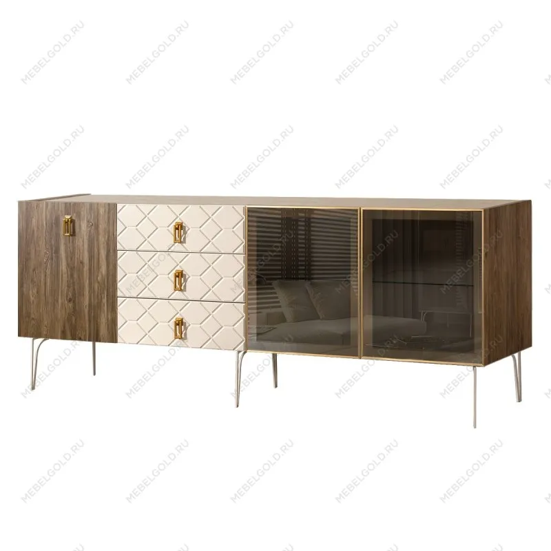 Комод 2.1м Bogemia Woodline Wood Fa (Слоновая кость) (Novabuk/Золото) БМКМ-5[5][10]