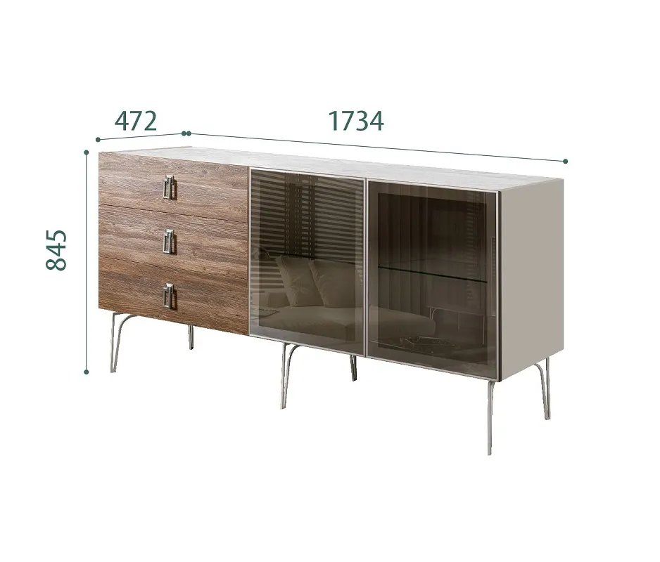 Комод 1.6м Bogemia Wood Fa (Шелк) (Novabuk/Хром) БМКМ-4(Wo)[5]