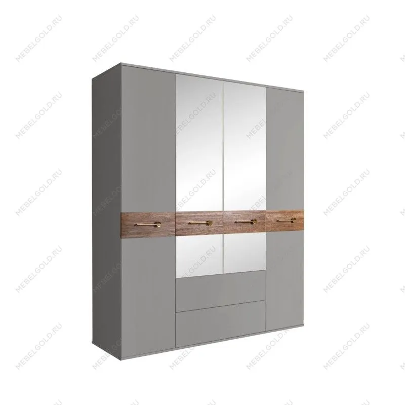 Шкаф 4-х дверный с зеркалами, с ящиками, Bogemia Wood Wo (Серый/Золото) БМШ1/41(Wo)