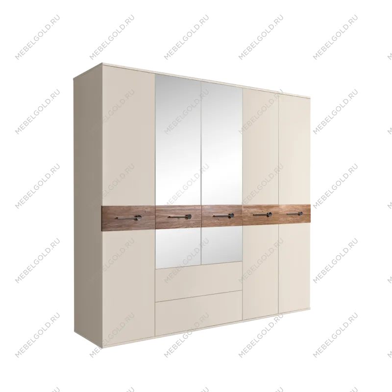 Шкаф 5-ти дверный с зеркалами, с ящиками, Bogemia Wood Wo (Слоновая кость/Хром) БМШ1/51(Wo)