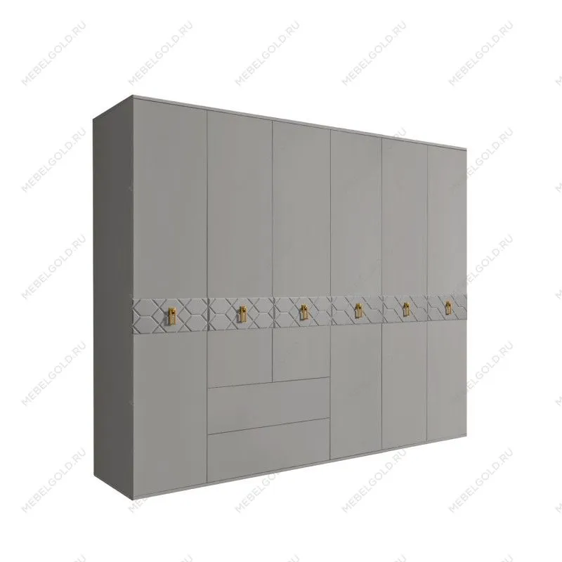 Шкаф 6-ти дверный с ящиками, Bogemia Farfalle (Серый/Золото) БМШ2/61(Fa)