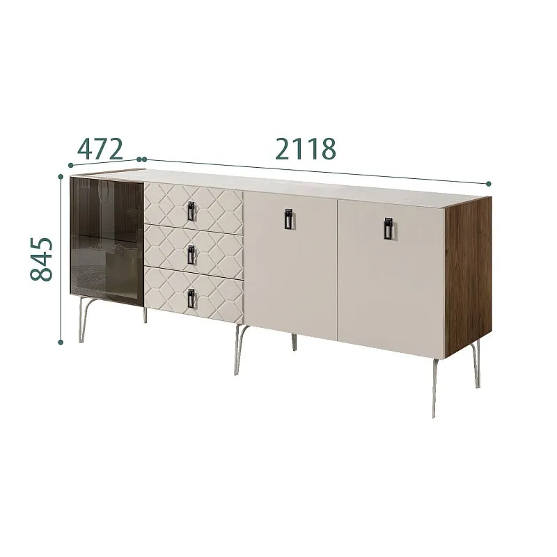 Комод 2.1м Bogemia Woodline Fa (Шелк) (Novabuk/Черный) БМКМ-5[4]