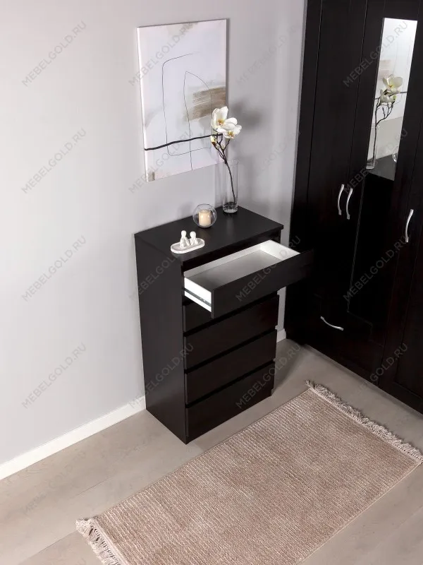 Комод Кастор, 5 ящиков, 65х40х112 см, черно-коричневый, дуб венге | изображение 4