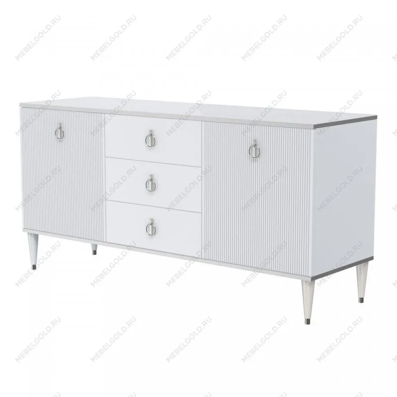 Комод для гостиной 1.6м Римини СОЛО (Белый/Серебро) РМКМ-4(s)
