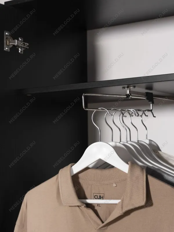 Шкаф Сириус узкий, с выдвижной вешалкой, 2 двери и 1 ящик, 78х41х190 см, черно-коричневый, дуб венге | изображение 3