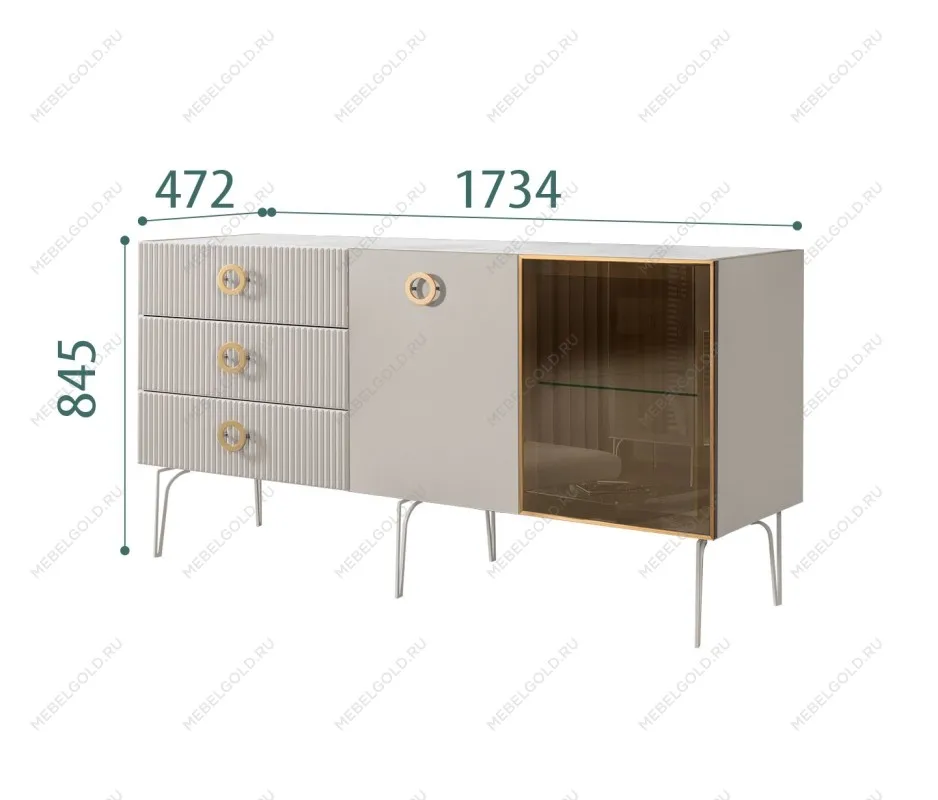 Комод 1.6м Bogemia Fillini (Шелк) (Novabuk/Золото) БМКМ-4(Fi)[5][10]