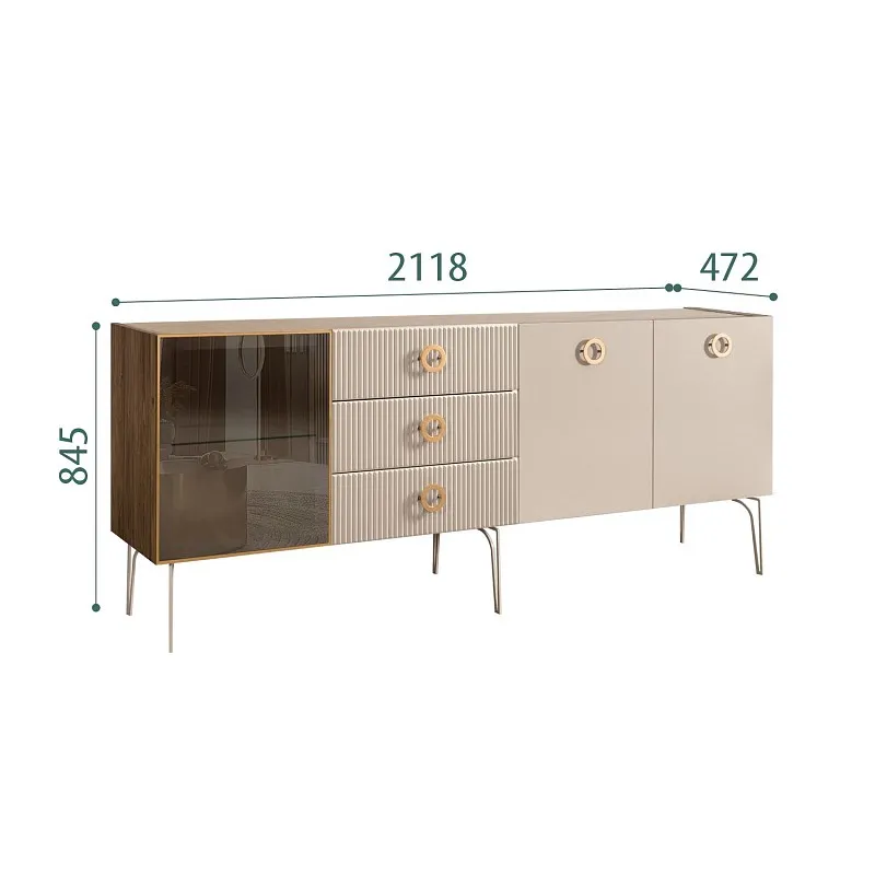 Комод 2.1м Bogemia Woodline Fi (Ваниль) (Novabuk/Золото) БМКМ-5[4]