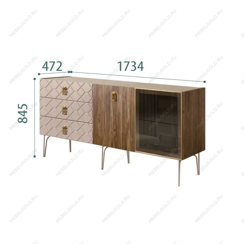 Комод 1.6м Bogemia Woodline Wood Fa (Мокка) (Novabuk/Золото) БМКМ-4[5][10]