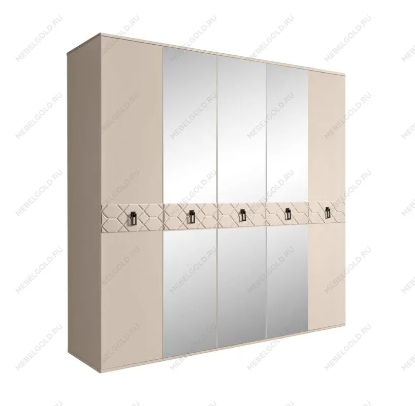 Шкаф 5-ти дв. с зеркалами Bogemia Farfalle (Ваниль/Черный) БМШ1/5(Fa)