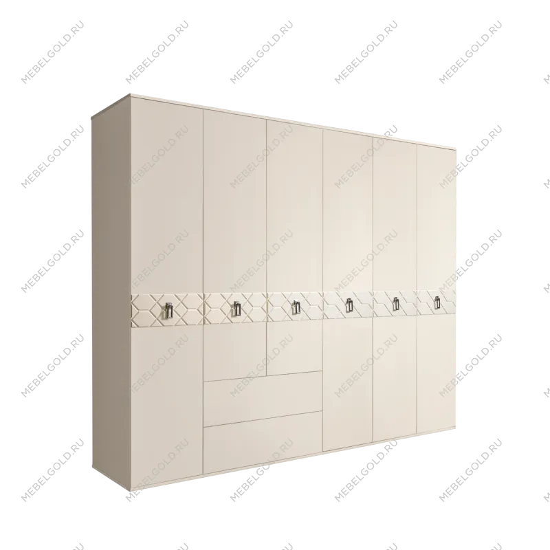 Шкаф 6-ти дверный с ящиками, Bogemia Farfalle (Слоновая кость/Хром) БМШ2/61(Fa)