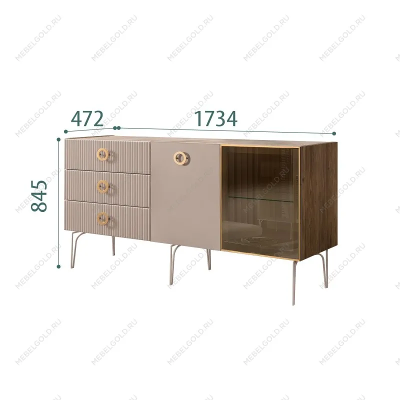 Комод 1.6м Bogemia Woodline Fi (Мокка) (Novabuk/Золото) БМКМ-4[5][10]