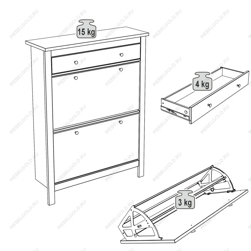 Обувница Сага с 2 откидными ящиками 92х122 белая | изображение 15