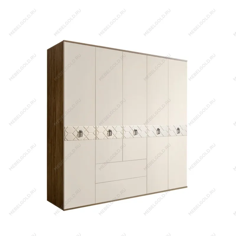 Шкаф 5-ти дверный с ящиками, Bogemia Woodline Fa (Слоновая кость/Хром) БМШ2/51(Fa)