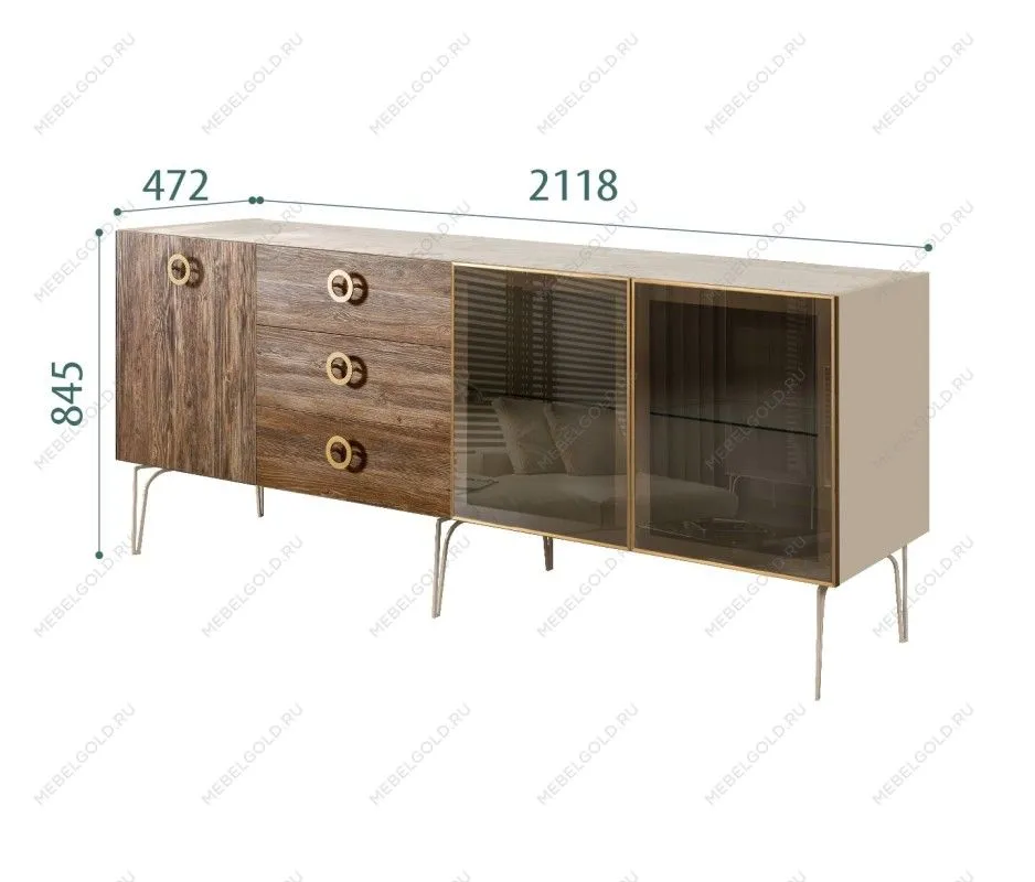 Комод 2.1м Bogemia Wood Fi (Ваниль) (Novabuk/Золото) БМКМ-5(Wo)[5][10]