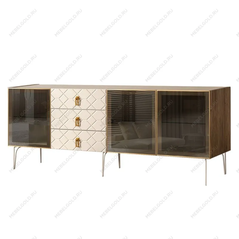 Комод 2.1м Bogemia Woodline Fa (Слоновая кость) (Novabuk/Золото) БМКМ-5[5]