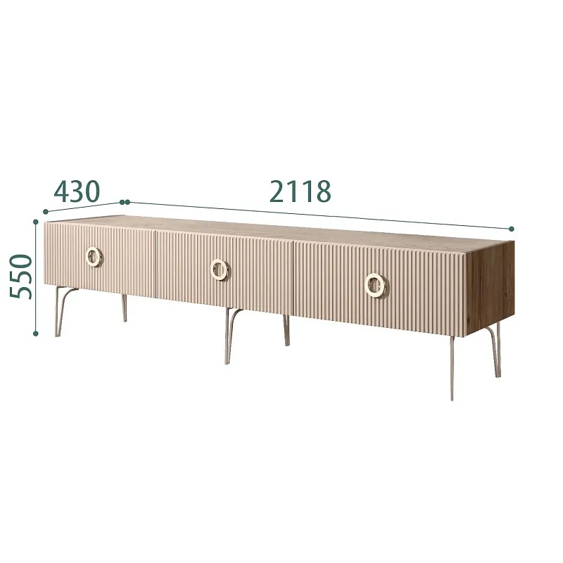 Тумба телевизионная 2.1м Bogemia Woodline Fi (Ваниль) (Novabuk/Золото) БМТ-2