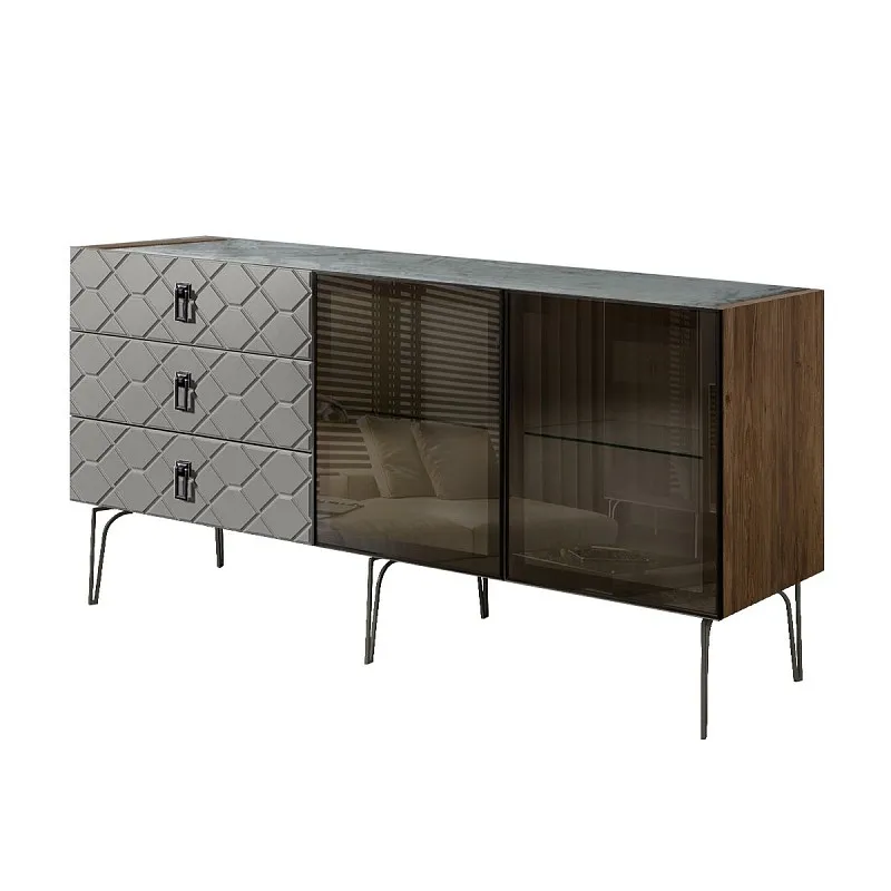 Комод 1.6м Bogemia Woodline Fa (Серый) (Novabuk/Черный) БМКМ-4[5]