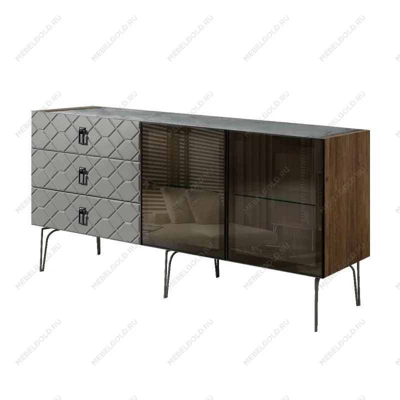 Комод 1.6м Bogemia Woodline Fa (Серый) (Novabuk/Черный) БМКМ-4[5]