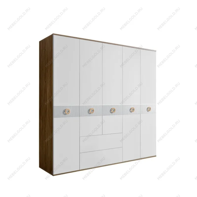 Шкаф 5-ти дверный с ящиками, Bogemia Woodline Fi (Белый/Золото) БМШ2/51(Fi)