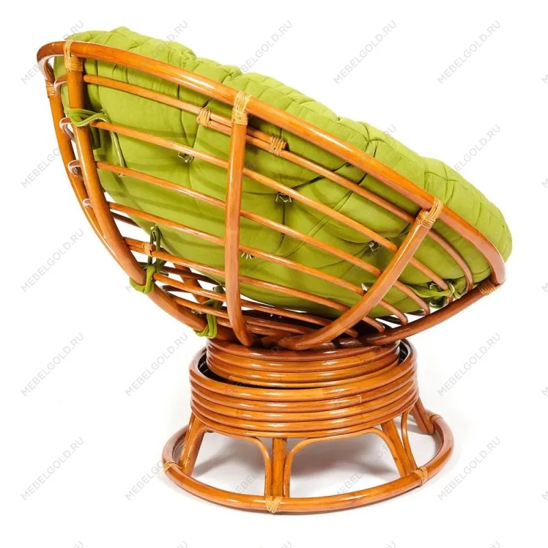Кресло-качалка Papasan с подушкой Коньяк, флок Олива | изображение 9