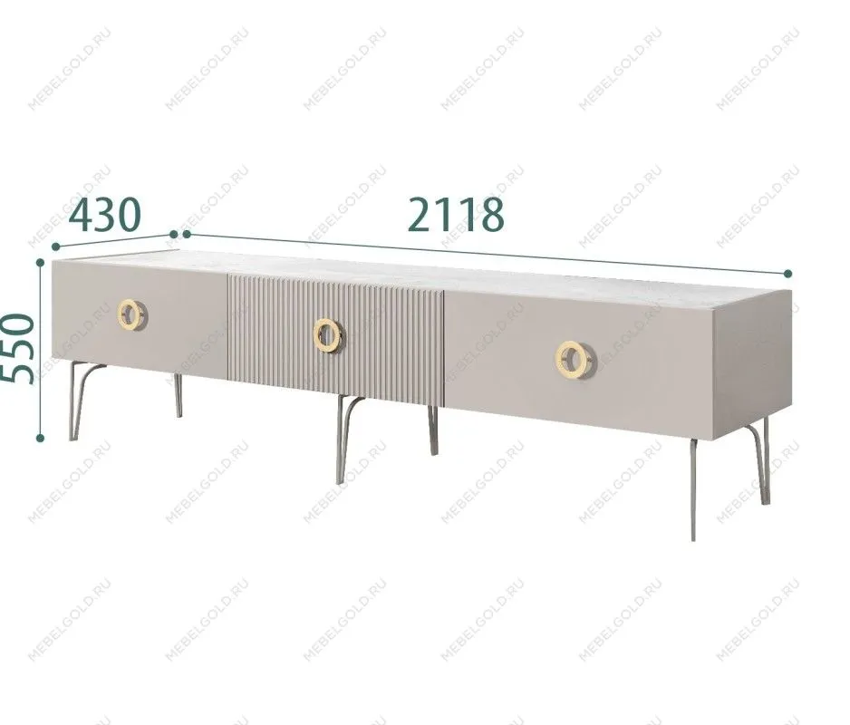 Тумба под телевизор 2.1м Bogemia Fillini (Шелк) (Novabuk/Золото) БМТ-2(Fi)[10]