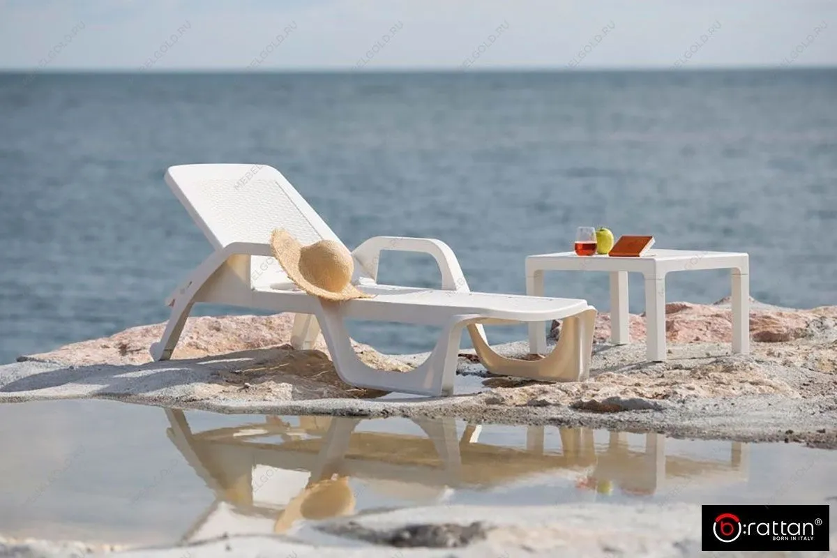Шезлонг B:rattan NILO стопирующийся, белый | изображение 1