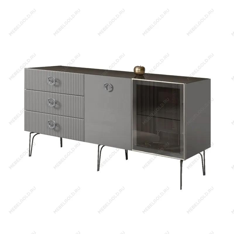Комод 1.6м Bogemia Fillini (Серый) (Lakobel/Хром) БМКМ-4(Fi)[5][10]