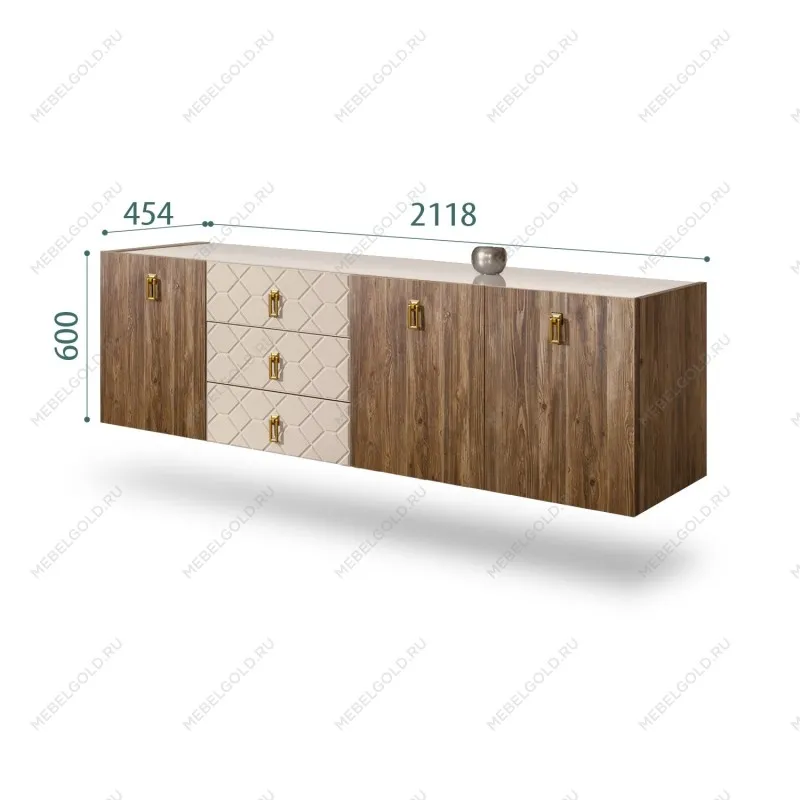 Комод 2.1м Bogemia Woodline Fly Wood Fa (Ваниль) (Lakobel/Золото) БМКМ-5