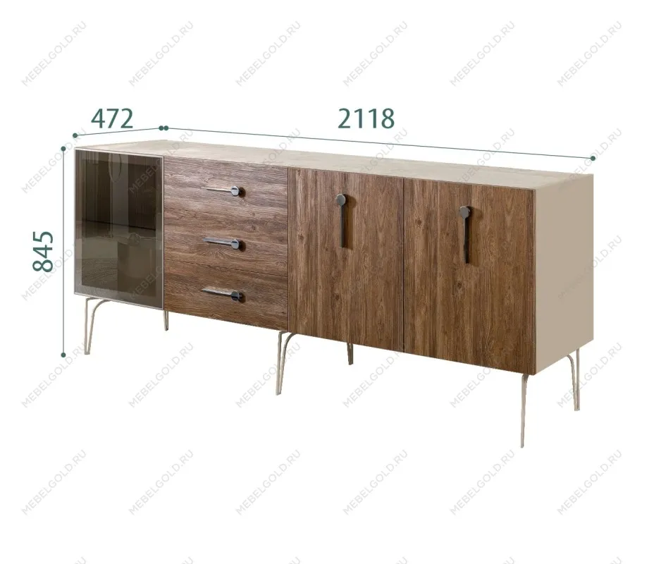 Комод 2.1м Bogemia Wood Wo (Ваниль) (Novabuk/Хром) БМКМ-5(Wo)[4]