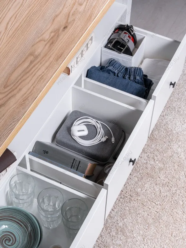 Тумба ТВ Сага, 3 ящика, 131х42х63 см, белая/ясень | изображение 2