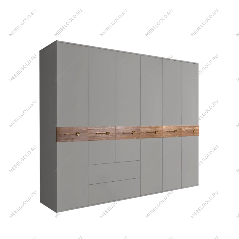 Шкаф 6-ти дверный с ящиками, Bogemia Wood Wo (Серый/Золото) БМШ2/61(Wo)