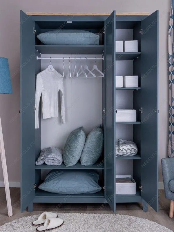 Шкаф распашной Сага, 3 двери, 132х64х215 см, темно-бирюзовый/ясень | изображение 5