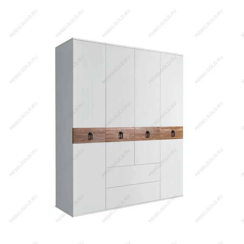 Шкаф 4-х дверный с ящиками, Bogemia Wood Fa (Белый/Черный) БМШ2/41(Wo)