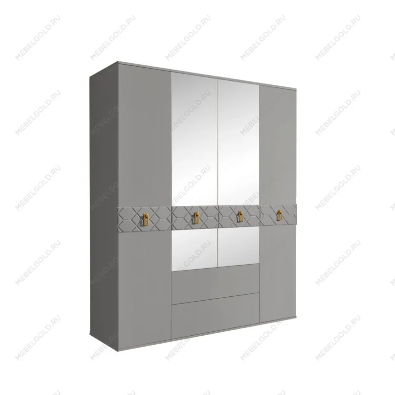 Шкаф 4-х дверный с зеркалами, с ящиками, Bogemia Farfalle (Серый/Золото) БМШ1/41(Fa)