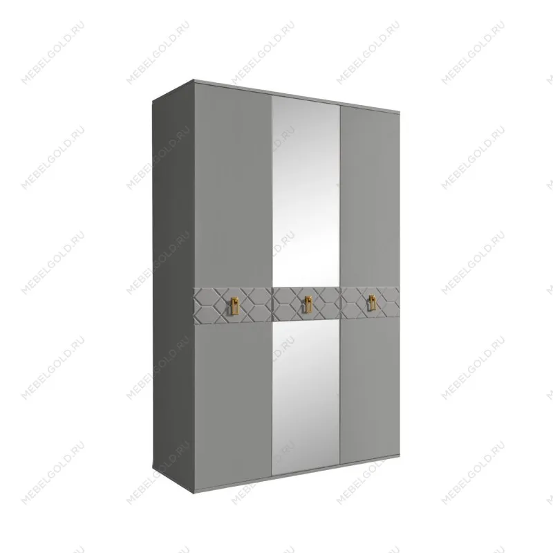 Шкаф 3-х дверный с зеркалом Bogemia Farfalle (Серый/Золото) БМШ1/3(Fa)