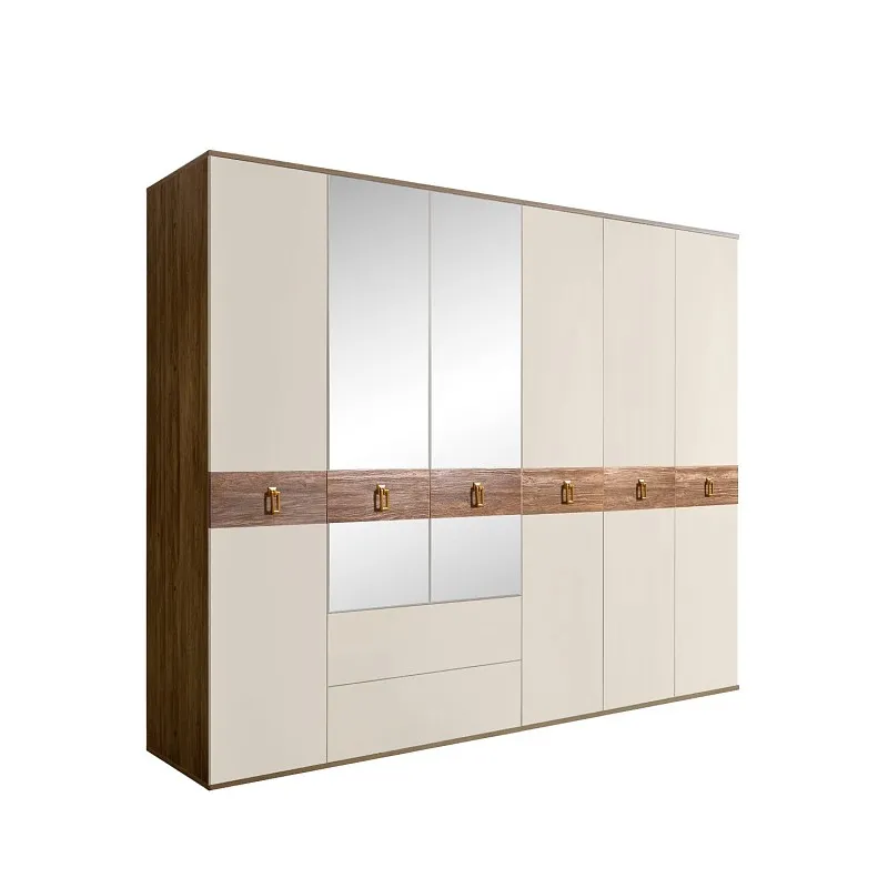 Шкаф 6-ти дверный с зеркалами, с ящиками, Bogemia Woodline Wood Fa (Слоновая кость/Золото) БМШ1/61(Wo)