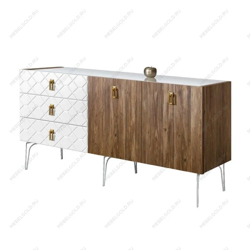 Комод 1.6м Bogemia Woodline Wood Fa (Белый) (Lakobel/Золото) БМКМ-4