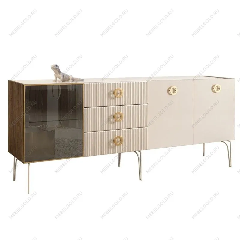 Комод 2.1м Bogemia Woodline Fi (Слоновая кость) (Lakobel/Золото) БМКМ-5[4]