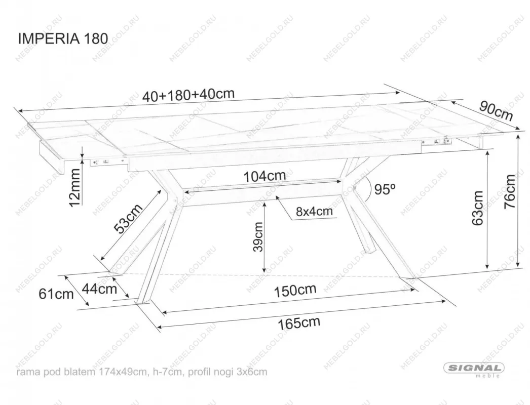 Стол обеденный Signal IMPERIA 180 (белый/черный) | изображение 7