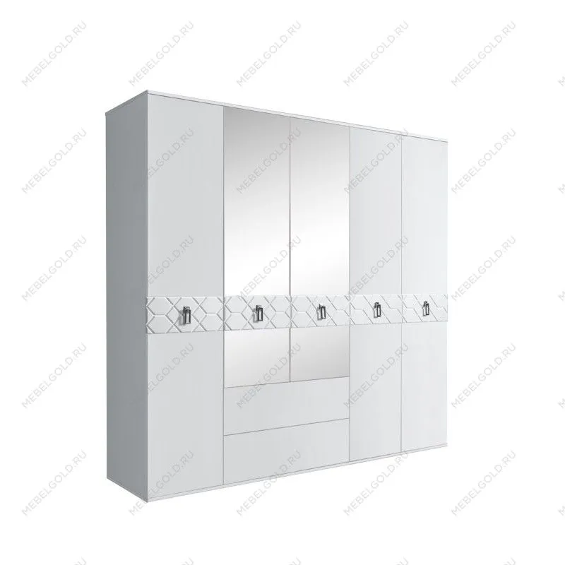 Шкаф 5-ти дверный с зеркалами, с ящиками, Bogemia Farfalle (Белый/Хром) БМШ1/51(Fa)