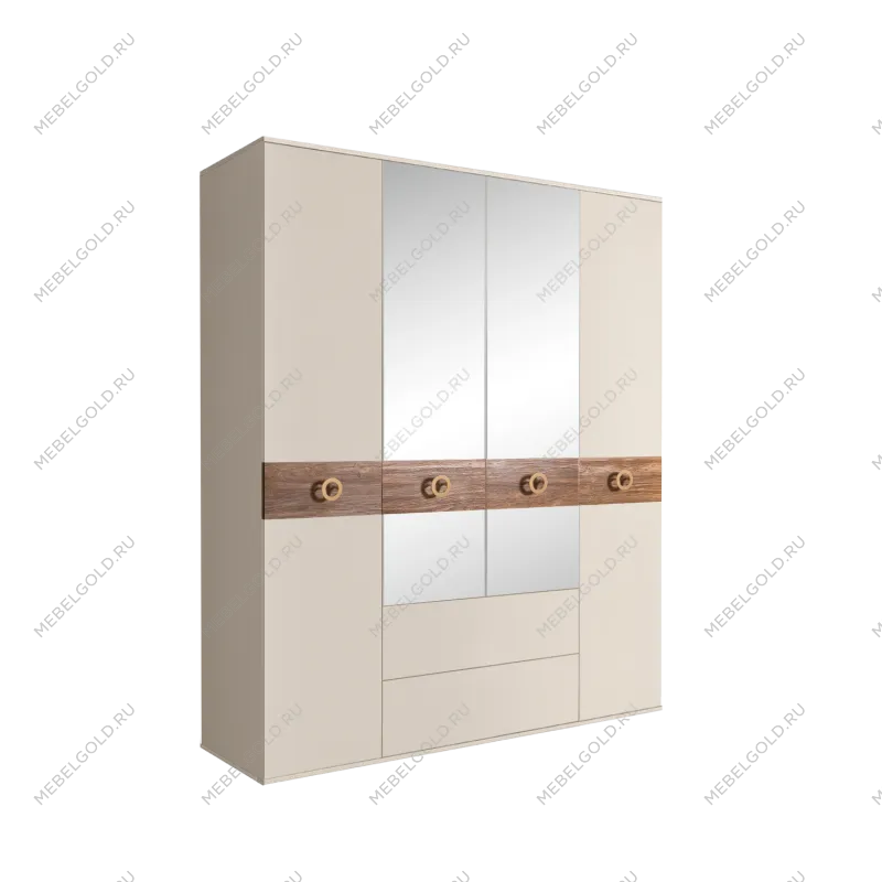 Шкаф 4-х дверный с зеркалами, с ящиками, Bogemia Wood Fi (Слоновая кость/Золото) БМШ1/41(Wo)