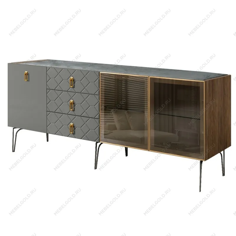 Комод 2.1м Bogemia Woodline Fa (Серый) (Novabuk/Золото) БМКМ-5[5][10]
