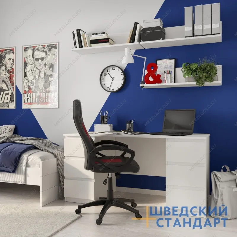 Стол письменный Кастор, 6 ящиков, 151х65х75 см, черный, дуб венге | изображение 18