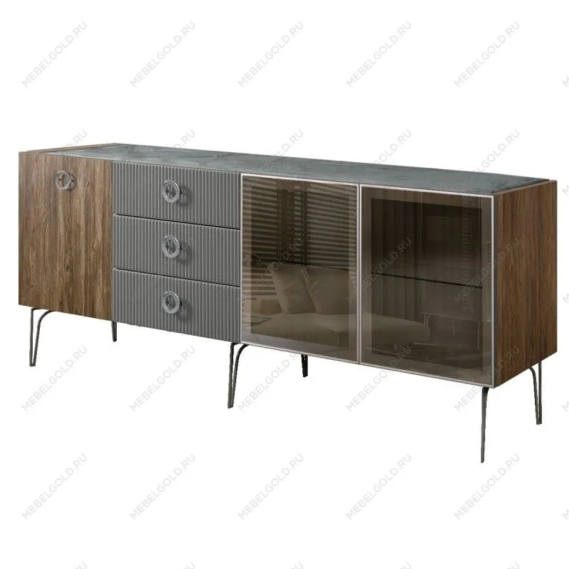 Комод 2.1м Bogemia Woodline Wood Fi (Серый) (Novabuk/Хром) БМКМ-5[5][10]