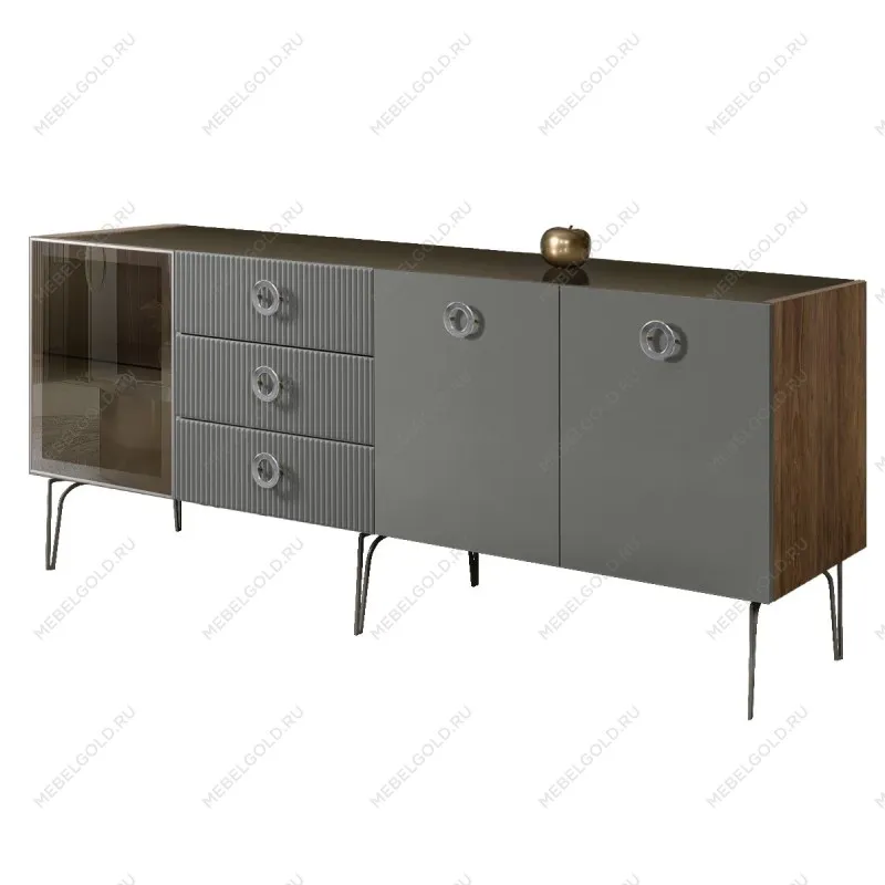 Комод 2.1м Bogemia Woodline Fi (Серый) (Lakobel/Хром) БМКМ-5[4]