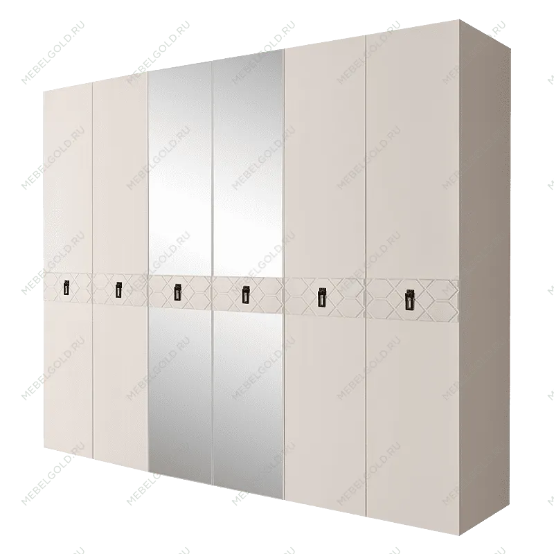 Шкаф 6-ти дв. с зеркалами Bogemia Farfalle (Слоновая кость/Черный) БМШ1/6(Fa)