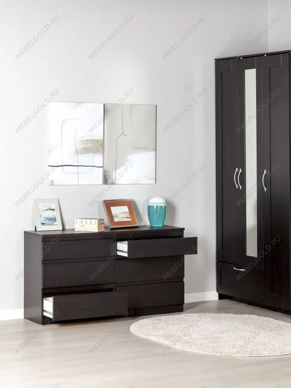 Комод Кастор, 6 ящиков, 129х40х71 см, черно-коричневый, дуб венге | изображение 3